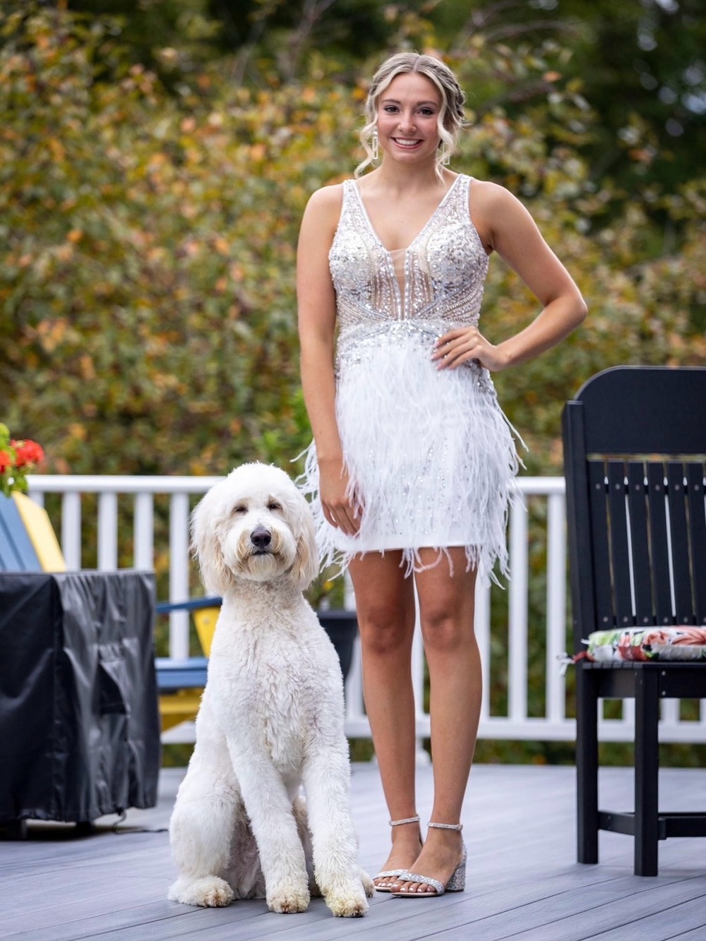 Beaded Feather Mini Dress with V-Neck View 3